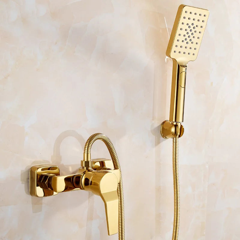 1set Bathtub Faucet Handle Handheld Brass Golden Bath