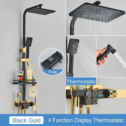 Black Thermostatic Lcd Shower Faucet Temperature Display Rainfall