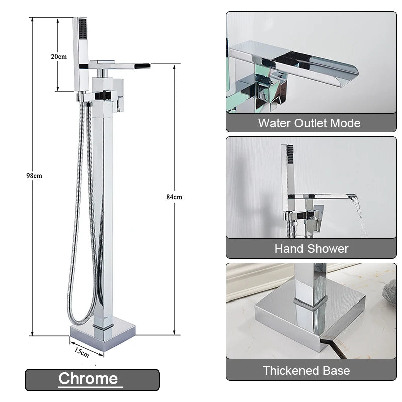 Shbshaimy Golden Floor Bathroom Bathtub Faucet Handshower Cold