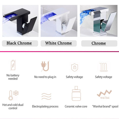 Bathroom Hydropower Led Waterfall Faucet Sink Basin Mixer