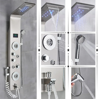 Luxury Black/Brushed Bathroom Shower Faucet Led Rainfall Shower