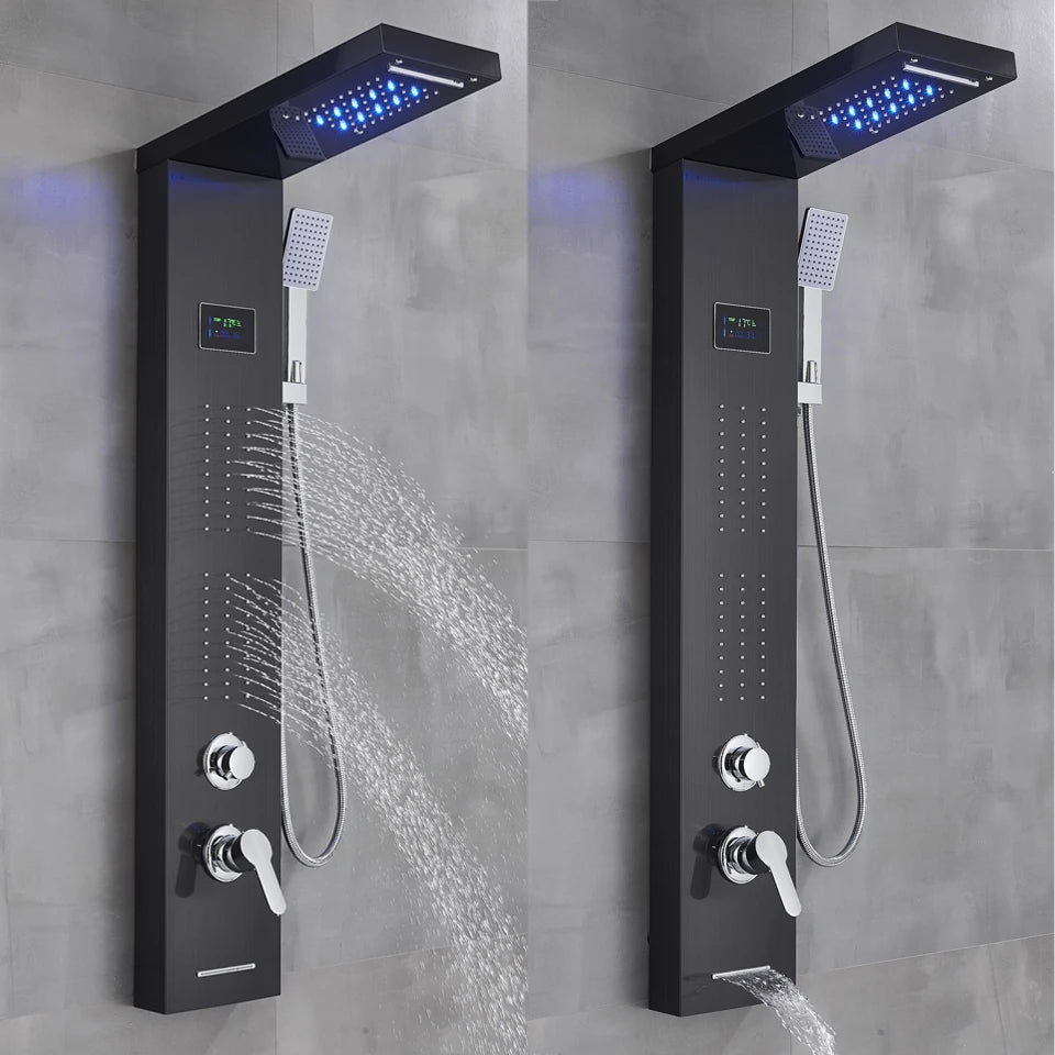 Black/Brushed Bathroom Shower Faucet Led Rainfall Head Shower