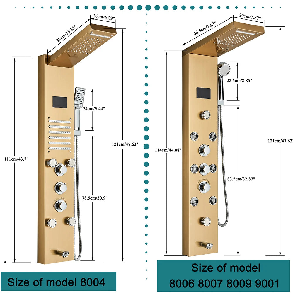 Golden Black Shower Panel Wall Rain Waterfall Shower