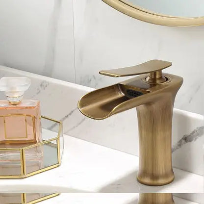 Basin Faucet Gold Waterfall Faucet Brass Bathroom Faucet