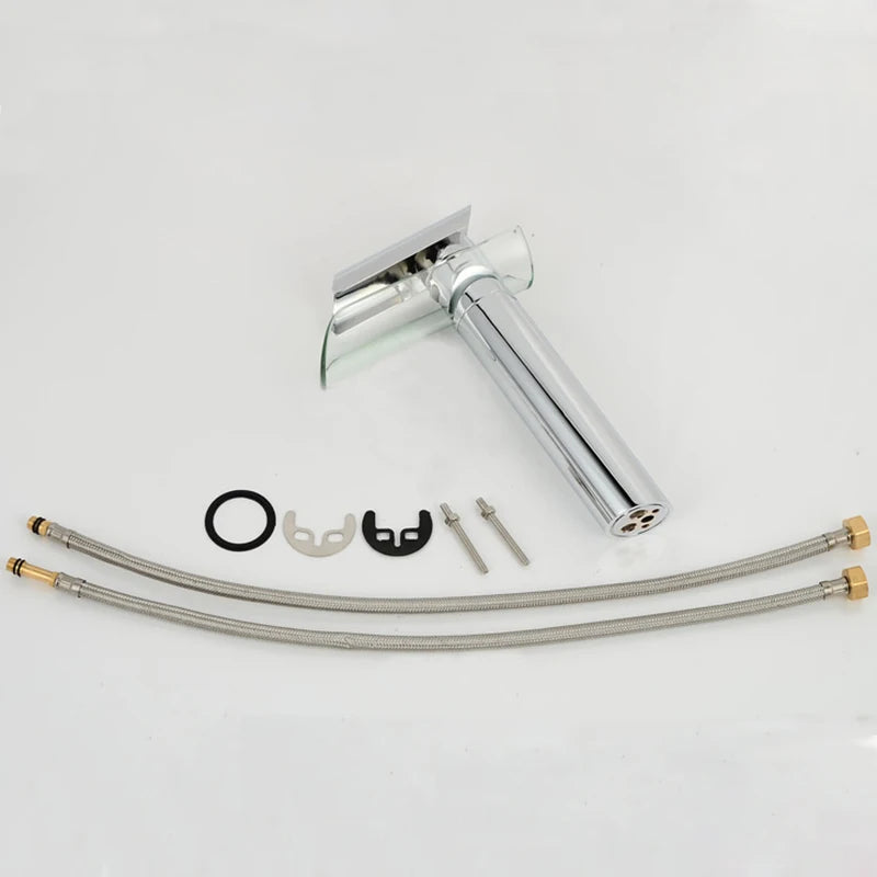 Langyo Chrome Bathroom Vanity Basin Glass Waterfall Spout