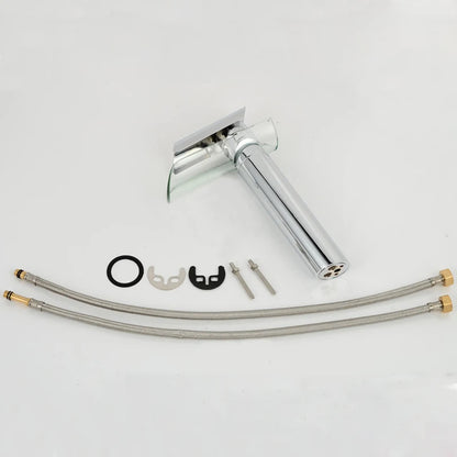 Langyo Chrome Bathroom Vanity Basin Glass Waterfall Spout