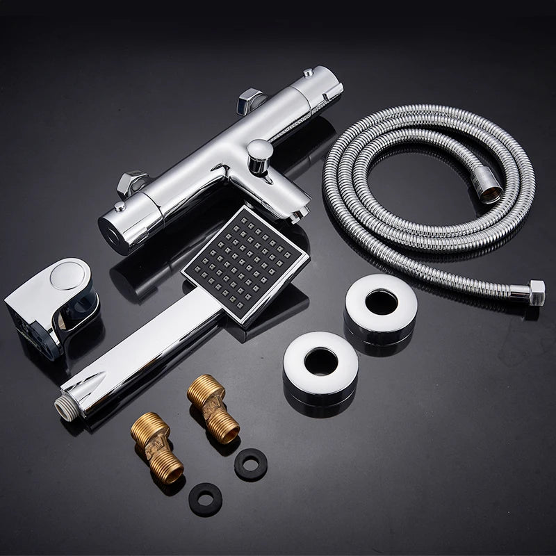 Chrome Telephone Type Wall-Mounted Thermostatic Shower Faucet