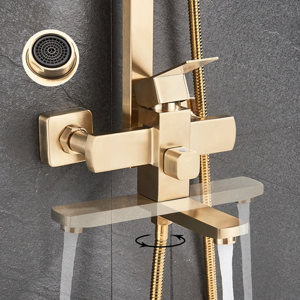 Uythner Bathroom Chrome/Black Shower Faucet Rotate Tub Spout