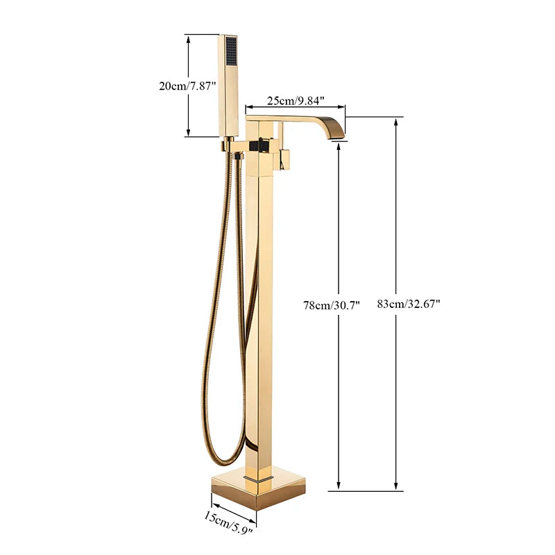 Shbshaimy Golden Floor Bathroom Bathtub Faucet Handshower Cold