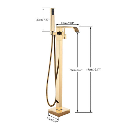 Shbshaimy Golden Floor Bathroom Bathtub Faucet Handshower Cold