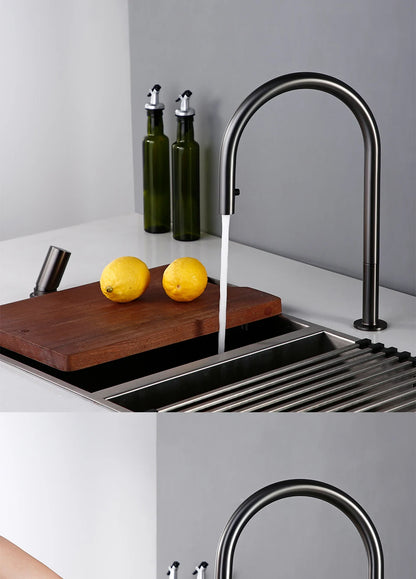Pull Down Sink Faucet Brushed Gunmetal Black Handle