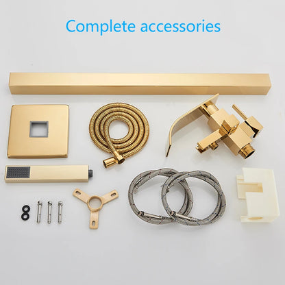 Shbshaimy Golden Floor Bathroom Bathtub Faucet Handshower Cold