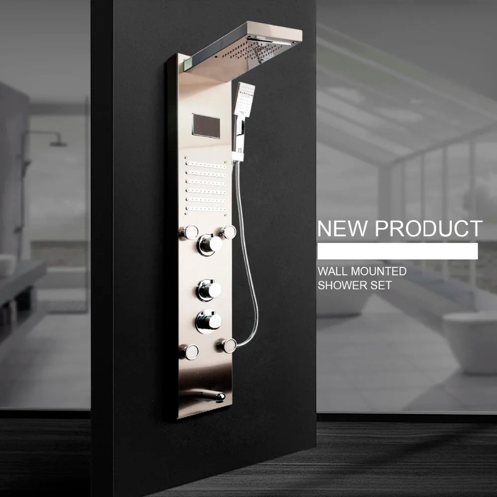 Kemaidi Black Led Shower Panel Bathroom Rainfall Shower