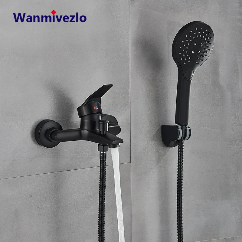 Matte Black Shower Faucet Wall Mount Bathroom Shower