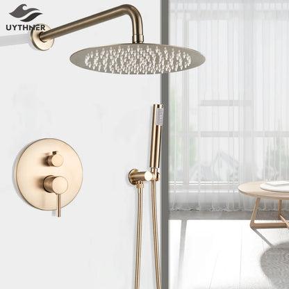 Brushed Gold Shower Faucet Wall Mount Big Rainfall