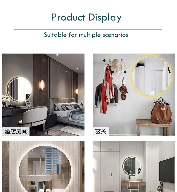 40/50/60cm Round Smart Led Bathroom Mirror Color Adjustable
