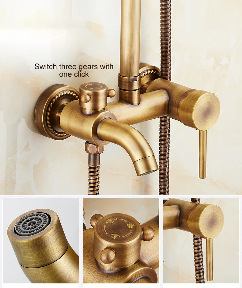 Antique Rain Shower Faucets Hand Brass Wall Mounted