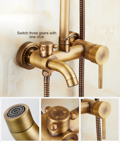 Antique Rain Shower Faucets Hand Brass Wall Mounted