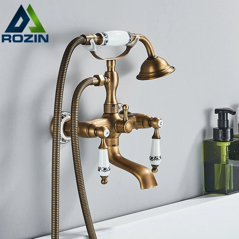 Rozin Retro Style Brass Bathtub Shower Faucet Dual