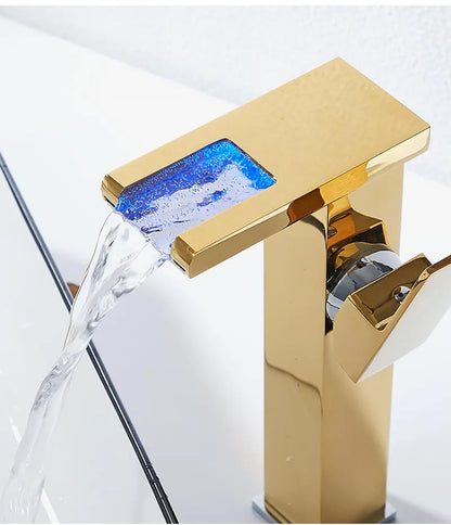 Bathroom Hydropower Led Waterfall Faucet Sink Basin Mixer