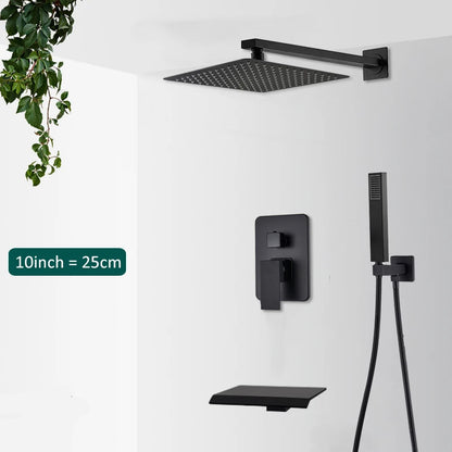 Black Concealed Shower System Rain Waterfall Bathroom Embedded