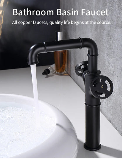 Basin Faucets Retro Industrial Style Matte Black Brass