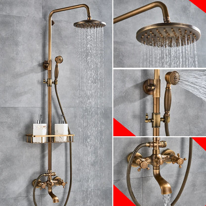 Antique Brass Bathroom Shower Faucets Rainfall Shower Head
