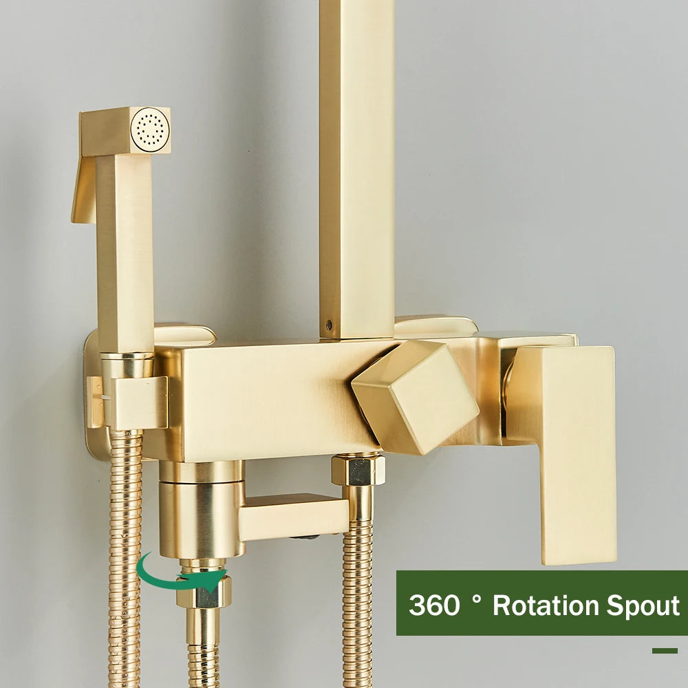 Rozin Brushed Gold Shower Wall Mounted Brass 4-Ways