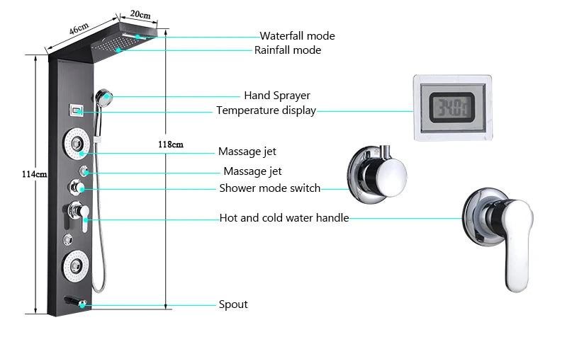 Luxury Led Shower Panel Spa Massage Jet Shower