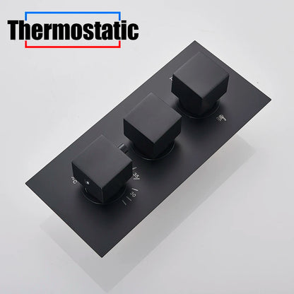 Matte Black Rain Waterfall Shower Thermostatic Mixer Bath