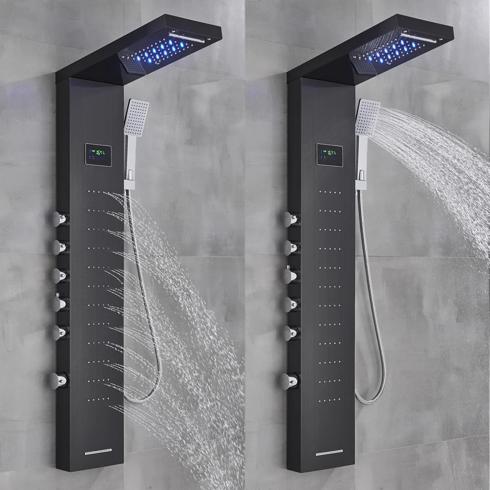 Black/Brushed Bathroom Shower Faucet Led Rainfall Head Shower