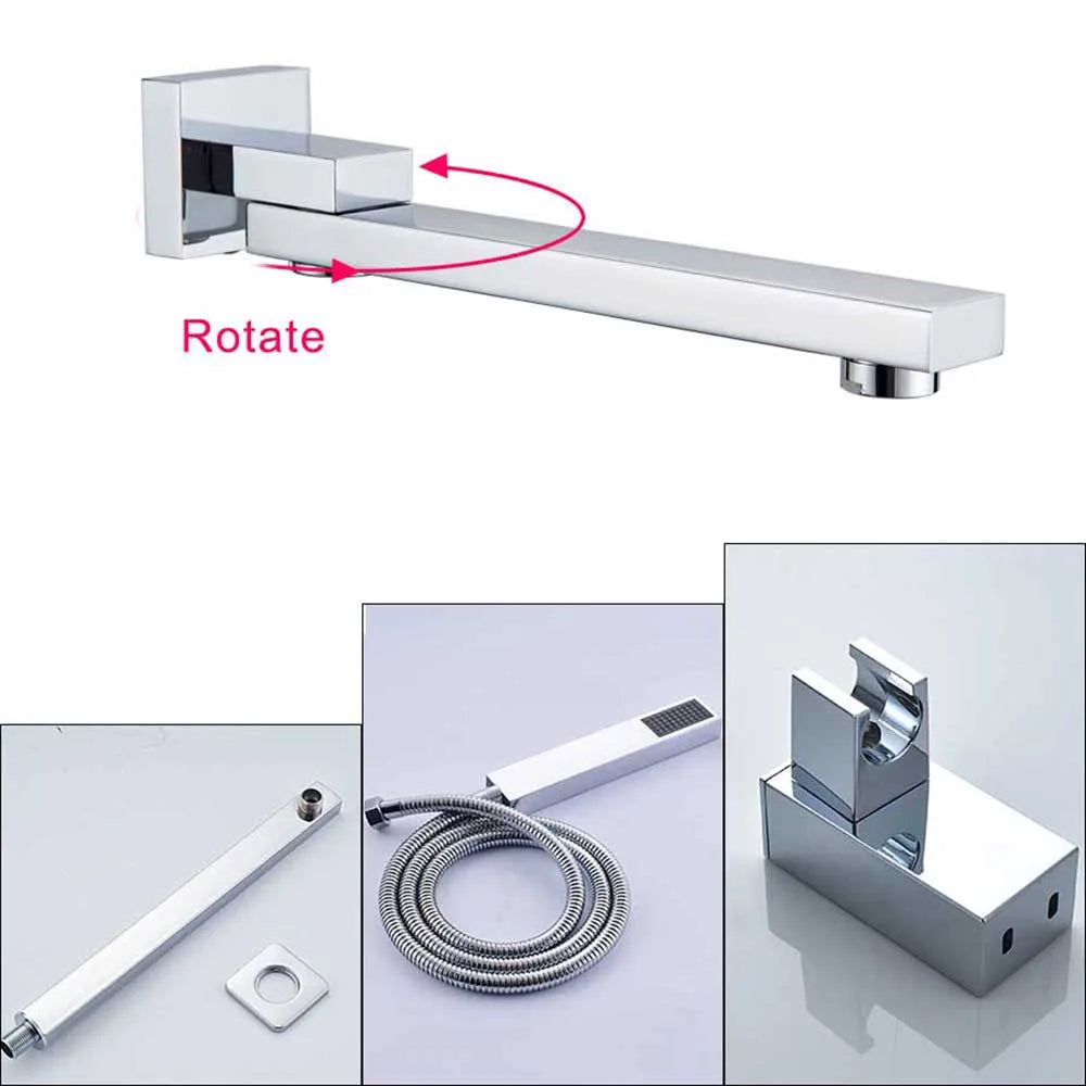 Rozin Wall Mount Rainfall Shower Faucet Chrome Concealed