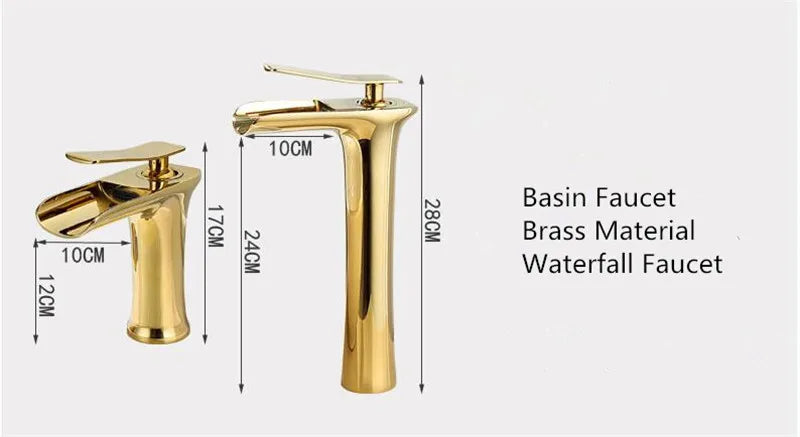 Basin Faucet Gold Waterfall Faucet Brass Bathroom Faucet