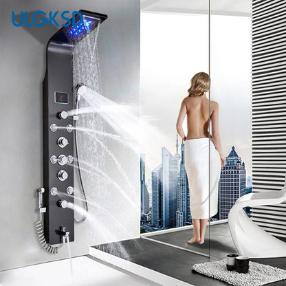 Ulgksd Black/Brushed Bathroom Shower Faucet Led Shower Panel