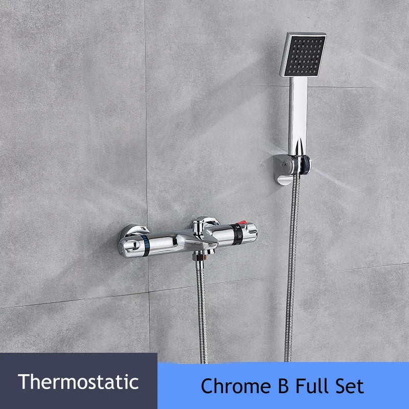 Chrome Telephone Type Wall-Mounted Thermostatic Shower Faucet