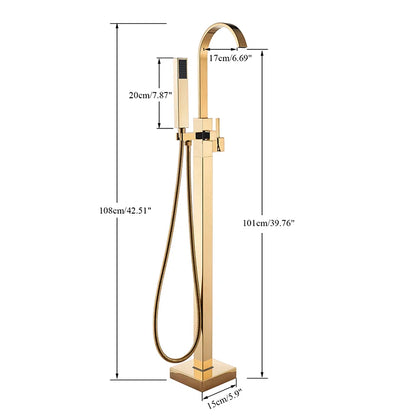 Shbshaimy Golden Floor Bathroom Bathtub Faucet Handshower Cold