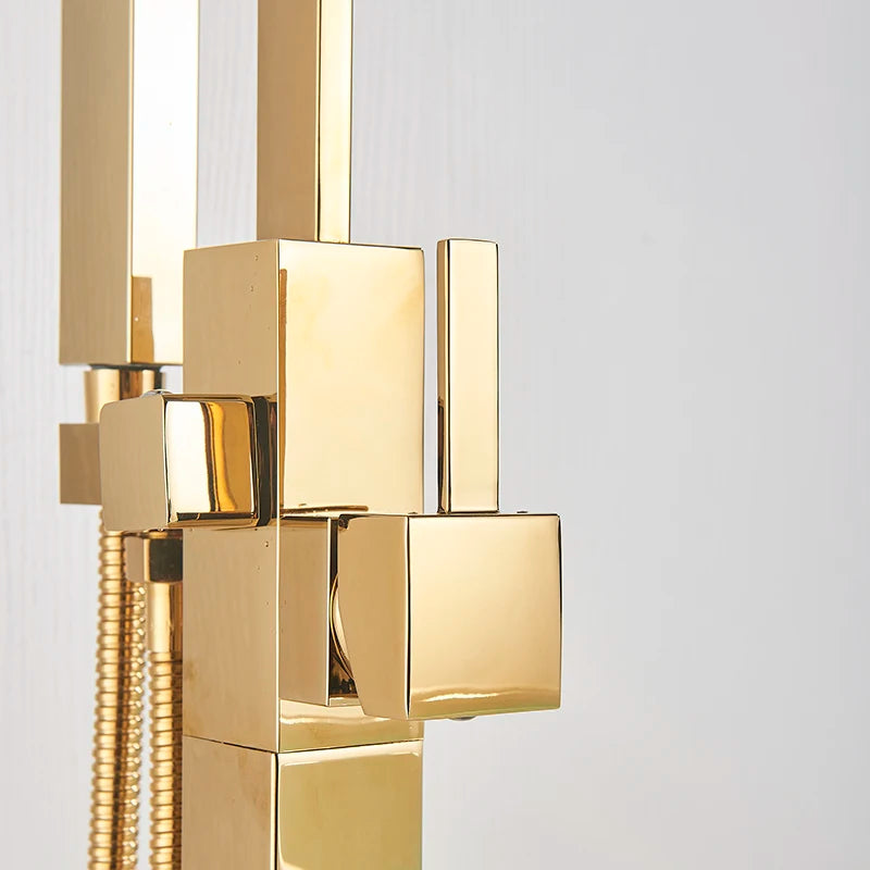 Shbshaimy Golden Floor Bathroom Bathtub Faucet Handshower Cold