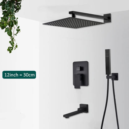Black Concealed Shower System Rain Waterfall Bathroom Embedded