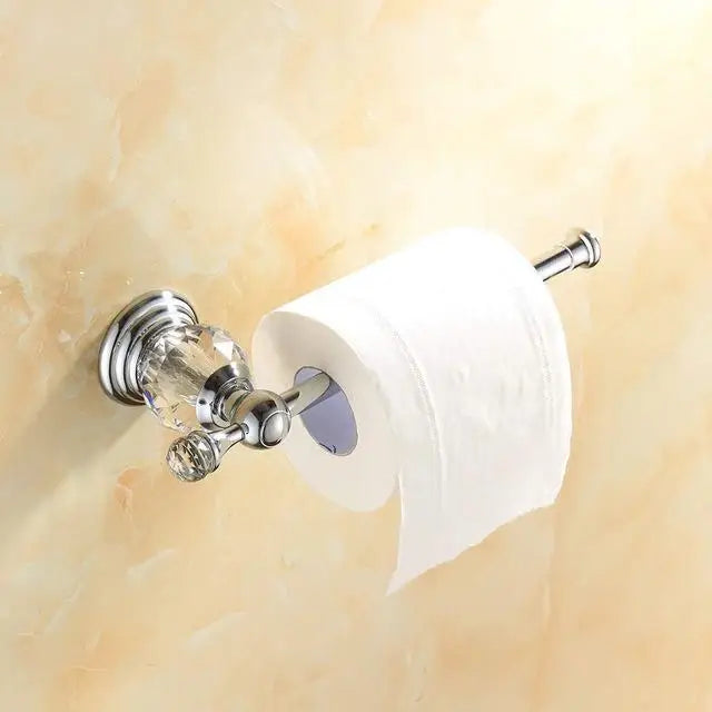 Brass Shower Shelf Toilet Paper Holder Silver Crystal