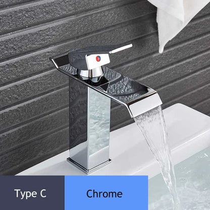 Handle Waterfall Matte Black Bathroom Basin Faucet Waterfall