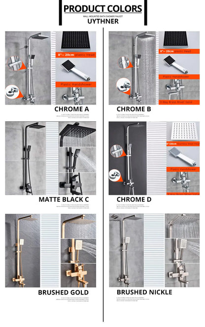 Uythner Bathroom Chrome/Black Shower Faucet Rotate Tub Spout