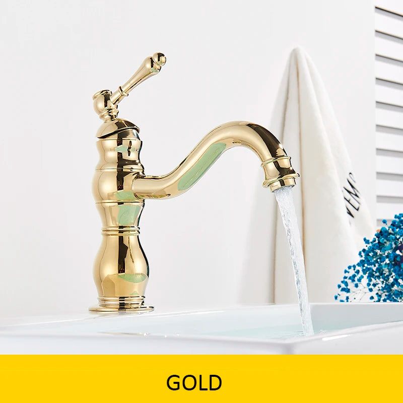 Luxurious Antique Bathroom Basin Faucet Brass Deck Mounted