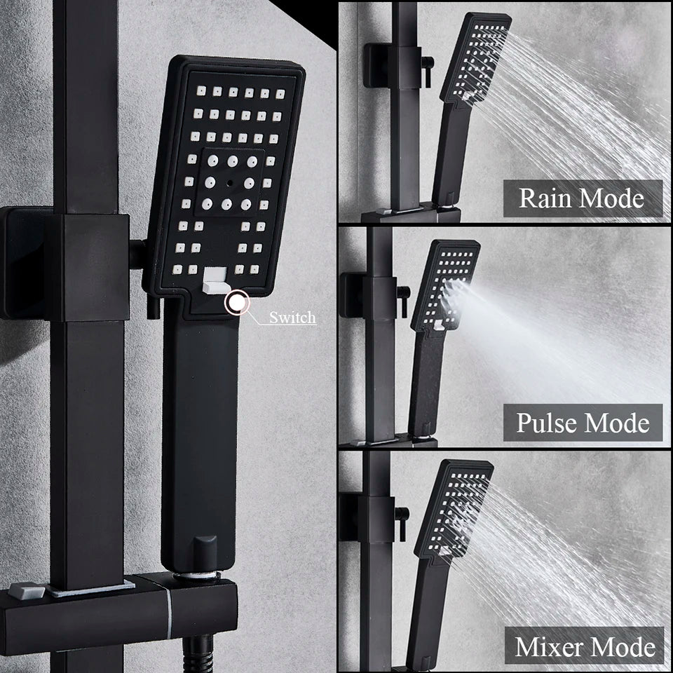 Uythner Bathroom Chrome/Black Shower Faucet Rotate Tub Spout
