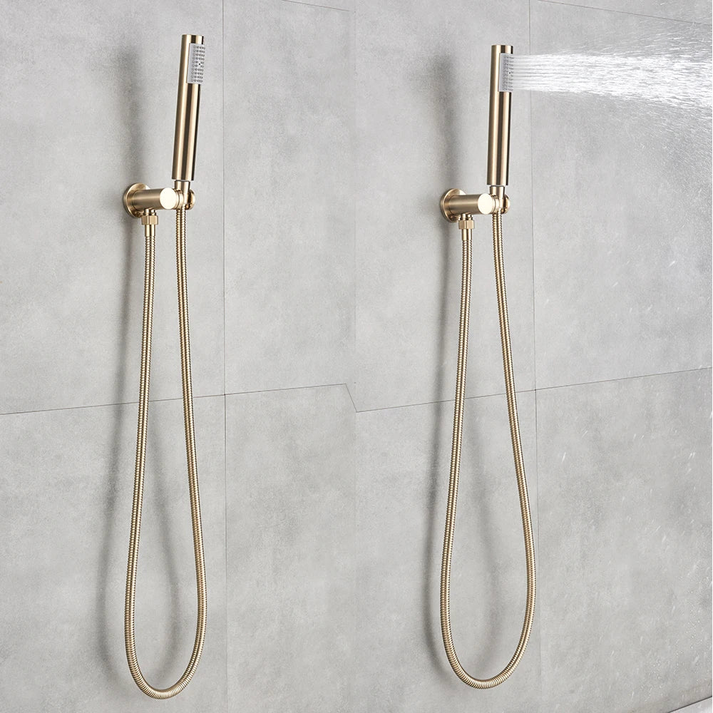 Brushed Gold Shower Faucet Wall Mount Big Rainfall