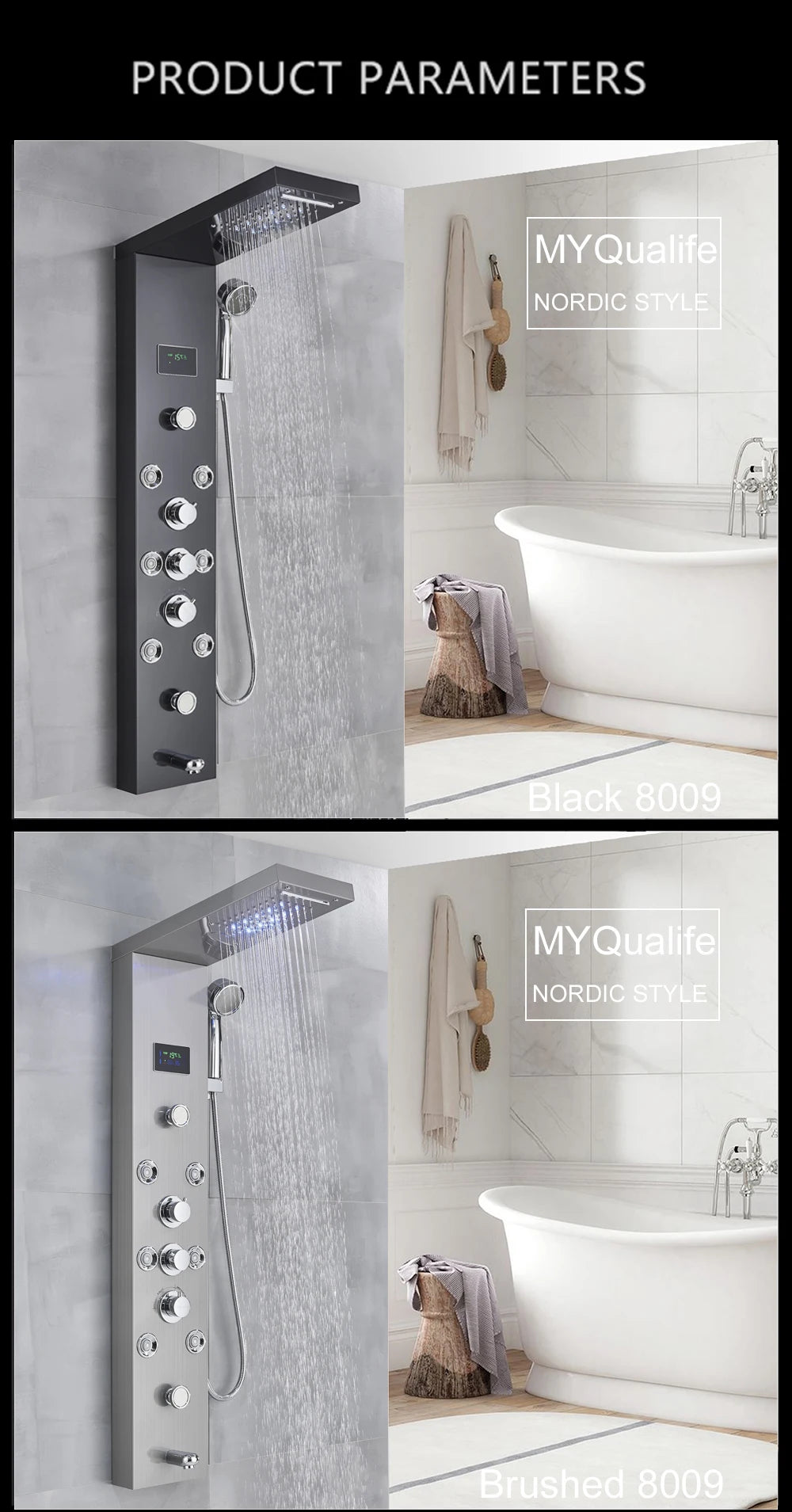 Led Light Shower Panel Waterfall Rain Digital Display