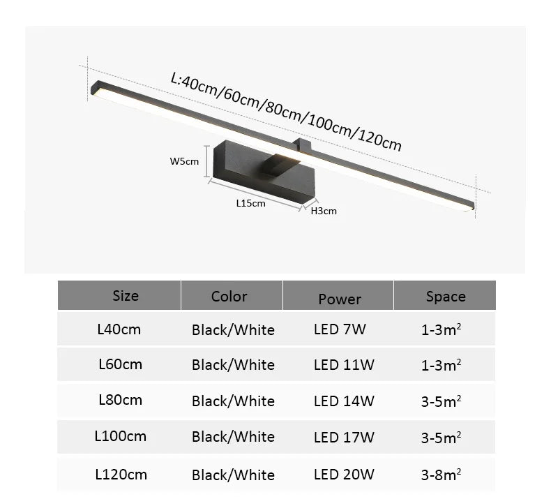 Modern Led Wall Lamp 120 100 80cm Mirror