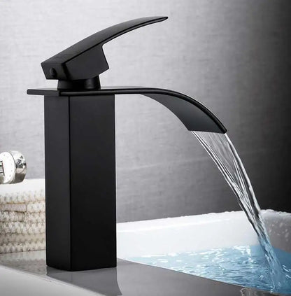 Basin Faucet Gold Black Waterfall Faucet Brass Bathroom