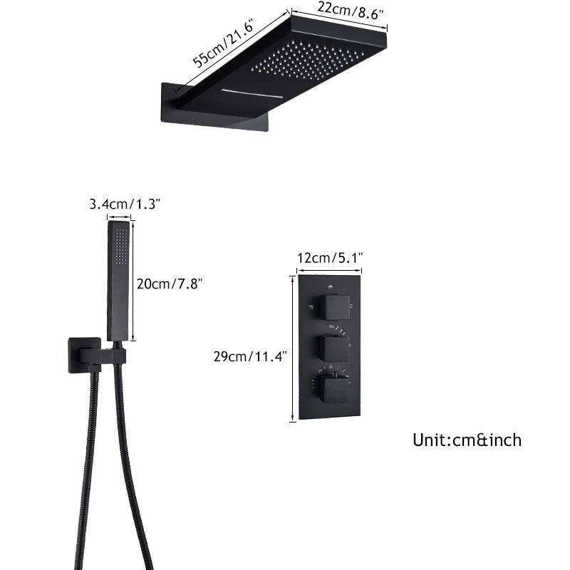 Thermostatic Shower Syste Waterfall Shower Faucet Concealed