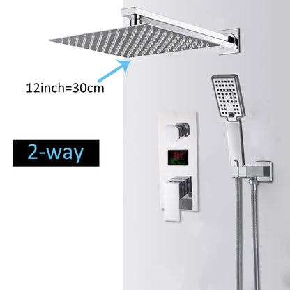 Chrome Bathroom Digital Display Shower Faucet Rainfall Shower