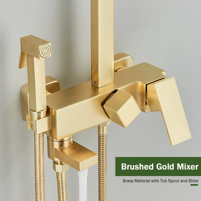 Rozin Brushed Gold Shower Wall Mounted Brass 4-Ways